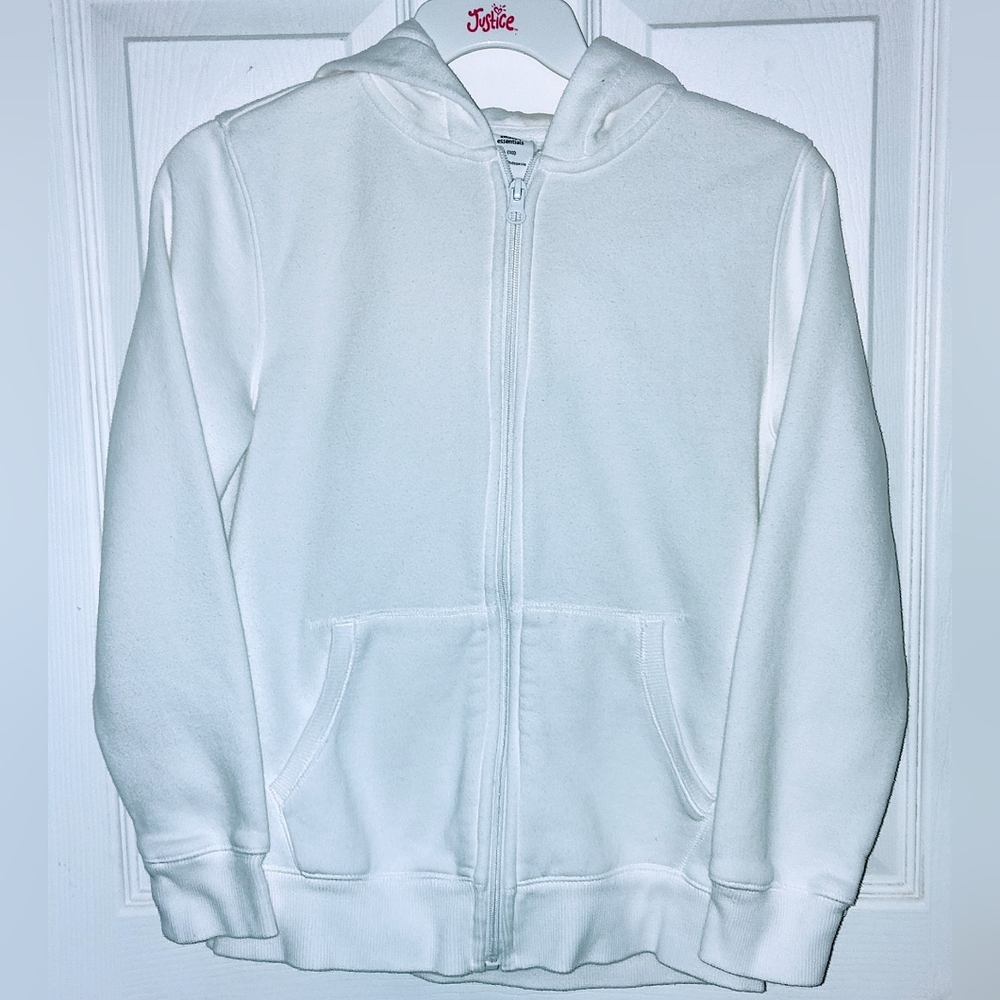 Amazon Essentials Girls All White Zip up Hooded Size 10 EUC